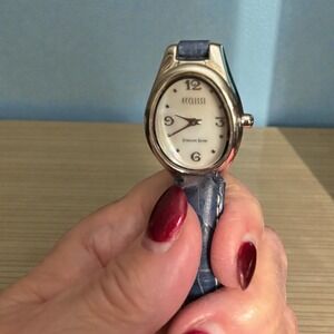 VTG Ecclissi 22690 Sterl Silver MOP Dial Original Blue Leather Band Ladies Watch